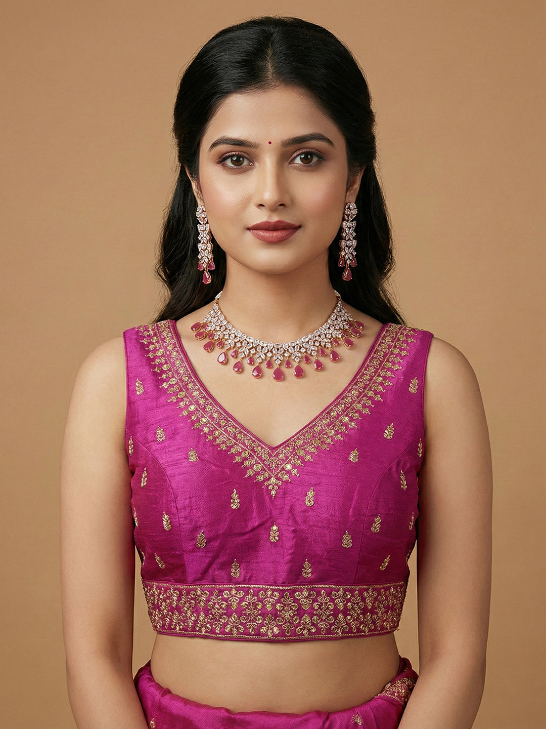 Silk Embroidered Magenta Saree Blouse