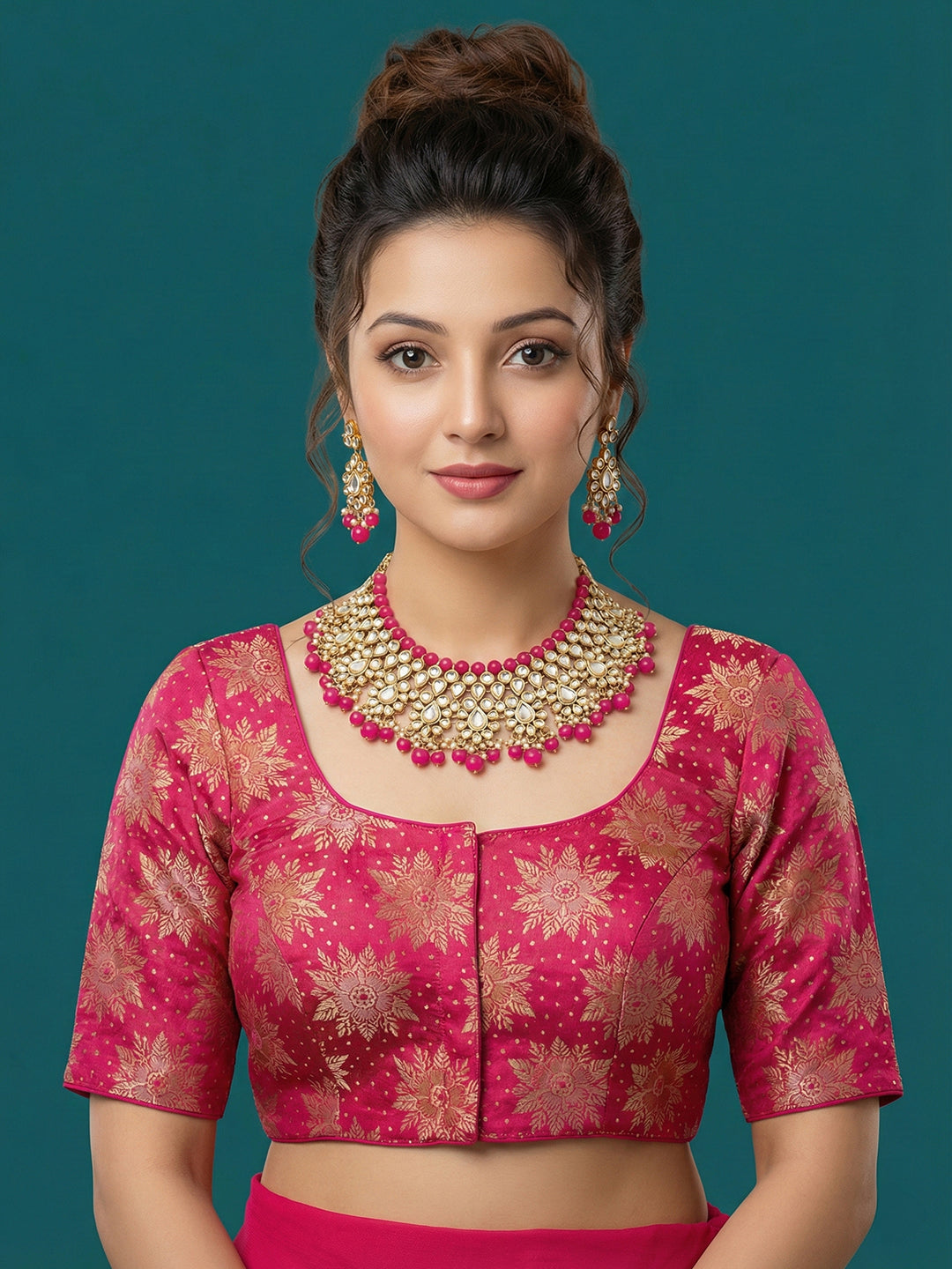Satin Pink Brocade Blouse