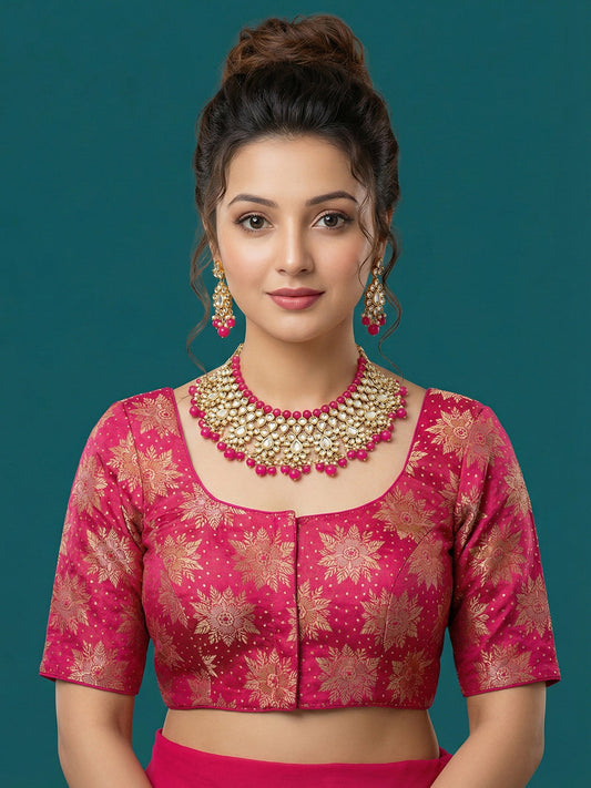 Satin Pink Brocade Blouse