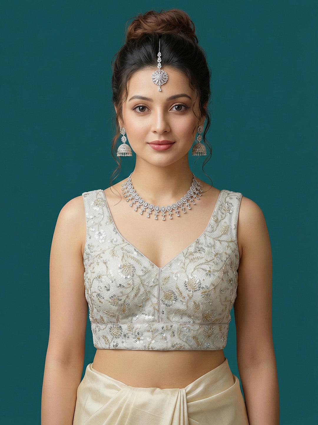 Designer Silver Embroidered Blouse