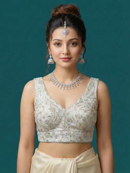 Designer Silver Embroidered Blouse