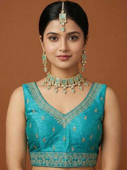 Silk Embroidered Blue Saree Blouse