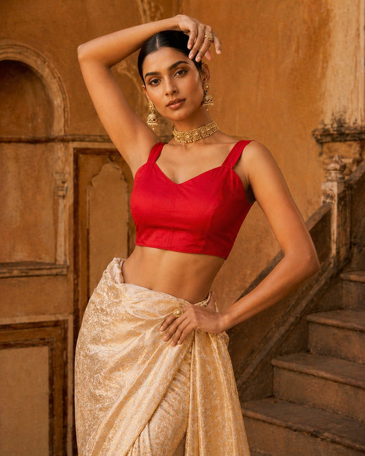 Solid Tafeta Light Red Saree Blouse