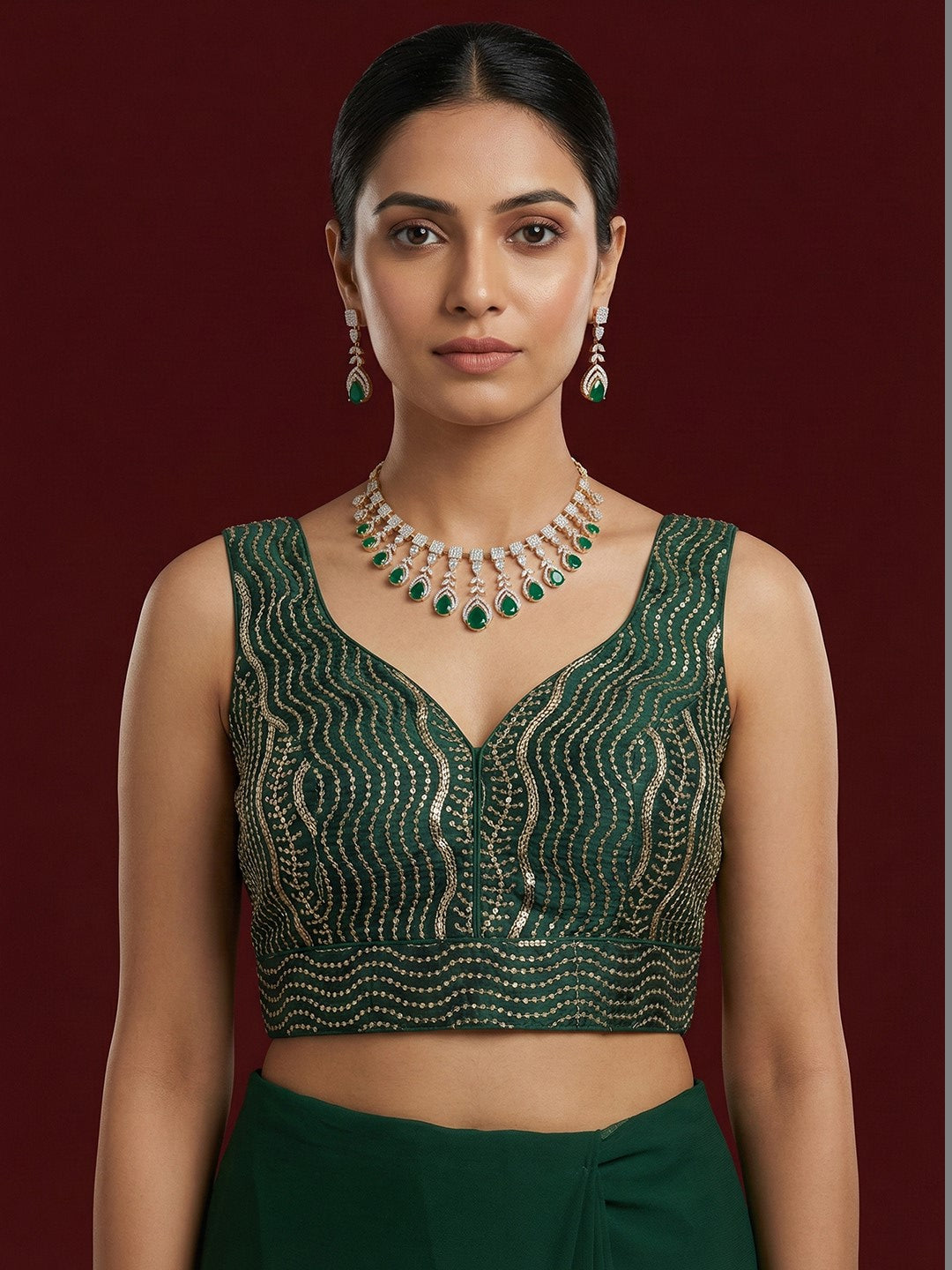 Satin Green Embroidered Blouse