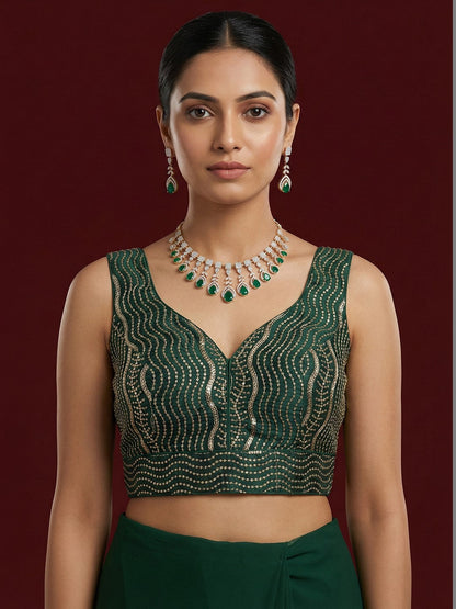 Satin Green Embroidered Blouse