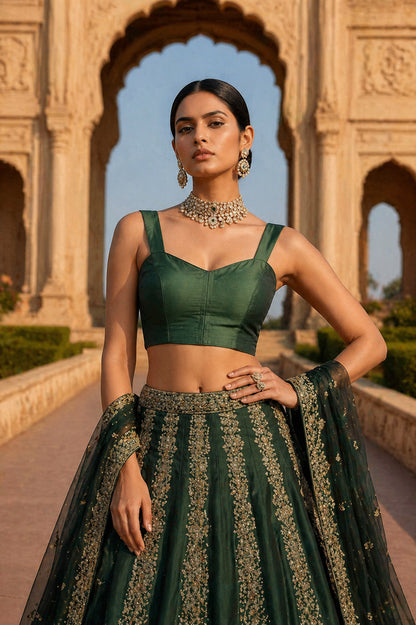 Solid Tafeta Green Saree Blouse
