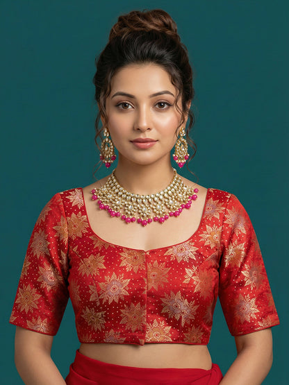 Satin Red Brocade Blouse