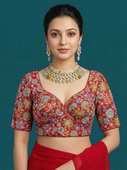 Embroidered Red Saree Blouse