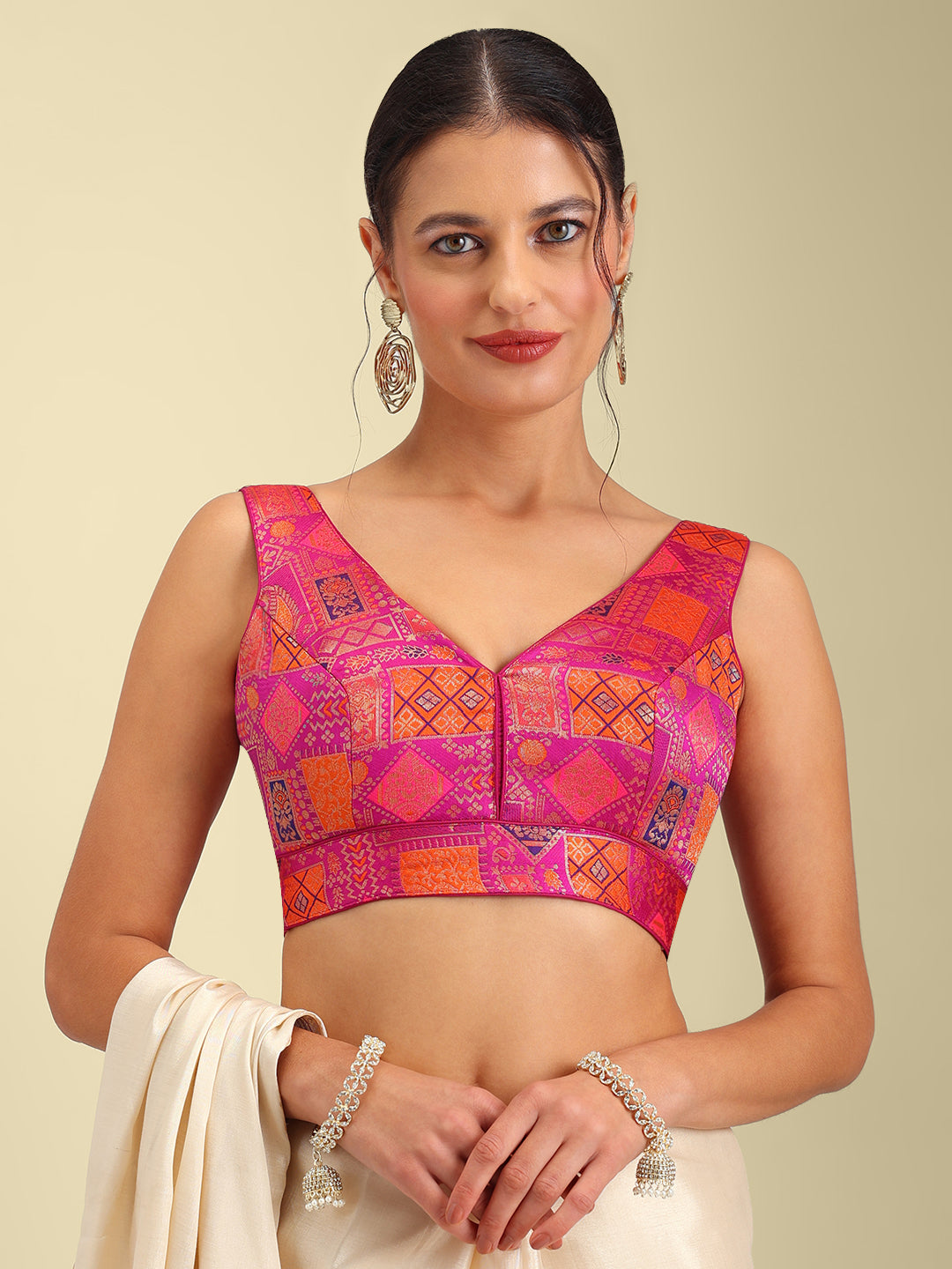 Woven Orange Multi Colour Design Saree Blouse