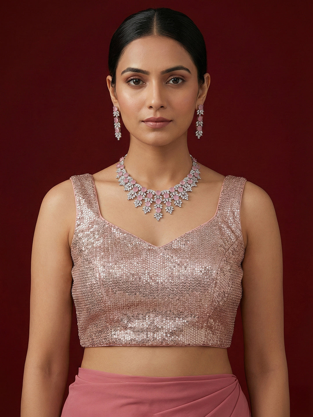 Embellished Pink Saree Blouse
