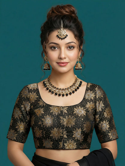 Satin Black Brocade Blouse