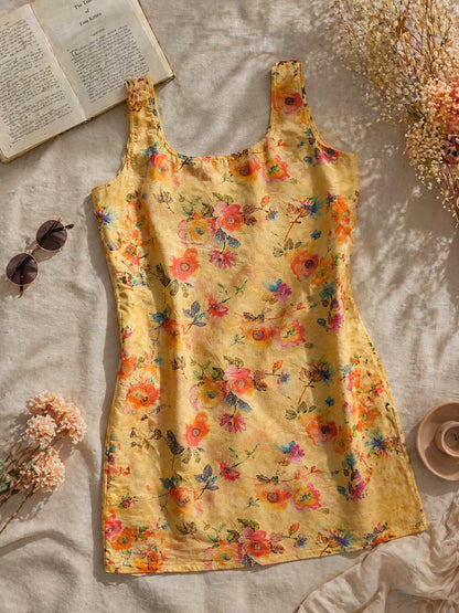 Floral Printed Square Neck Kurti