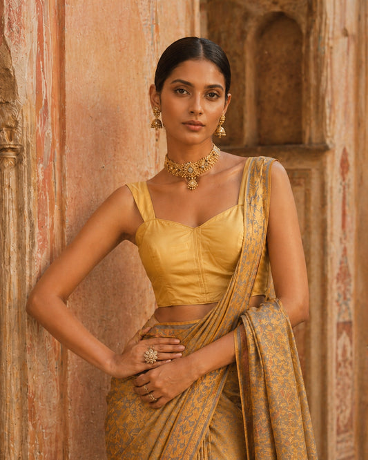 Solid Tafeta Gold Saree Blouse