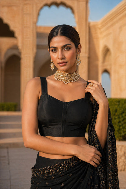 Solid Tafeta Black Saree Blouse