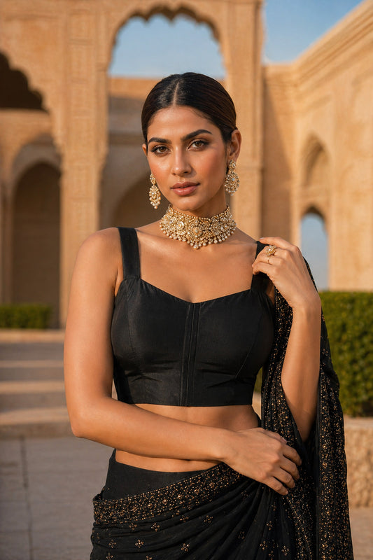 Solid Tafeta Black Saree Blouse