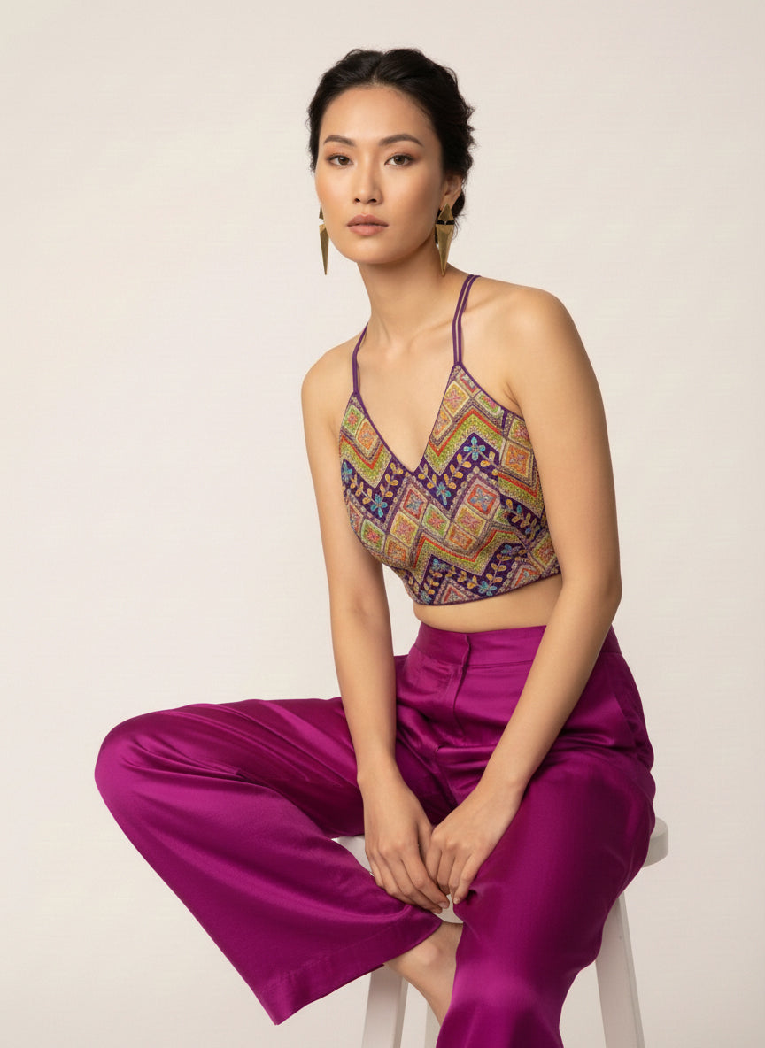 Embroidered Purple Saree Blouse