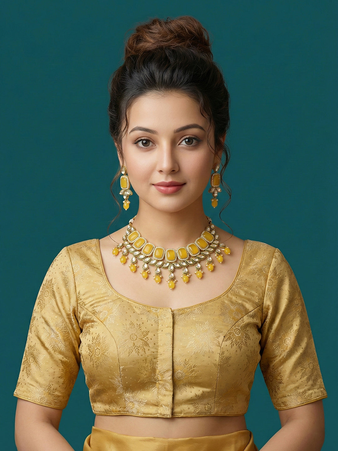 Satin Gold Brocade Blouse