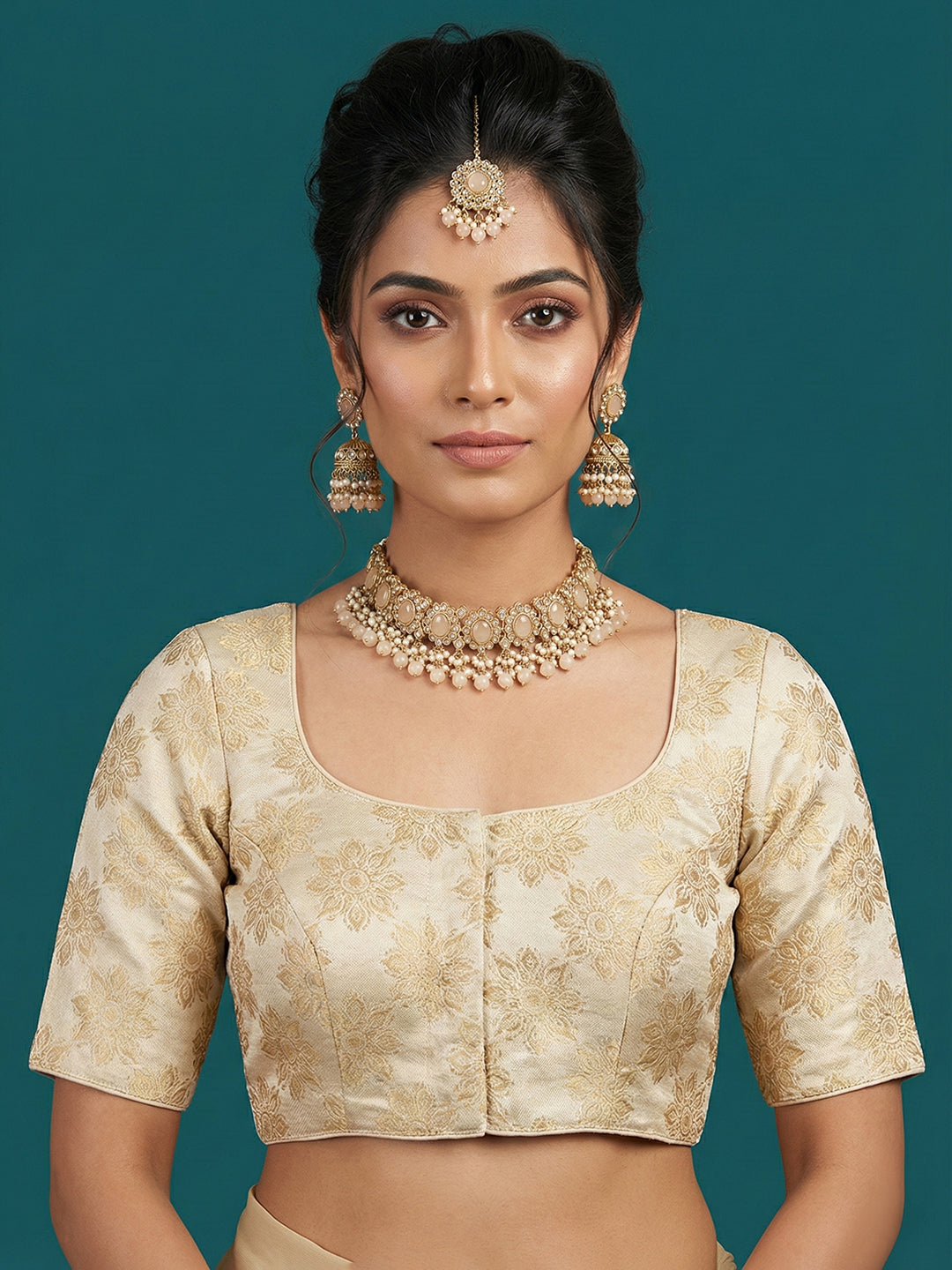 Satin Cream Brocade Blouse