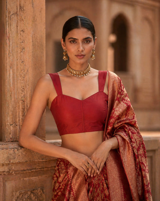 Solid Tafeta Red Saree Blouse