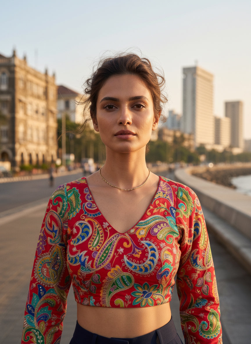 Women Red Embroidered Blouse