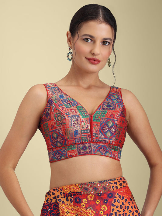 Woven Maroon Multi Colour Design Saree Blouse