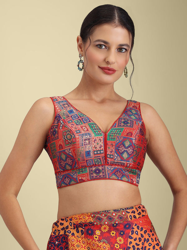 Woven Maroon Multi Colour Design Saree Blouse