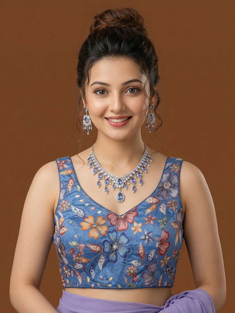 Silk Blue Saree Blouse