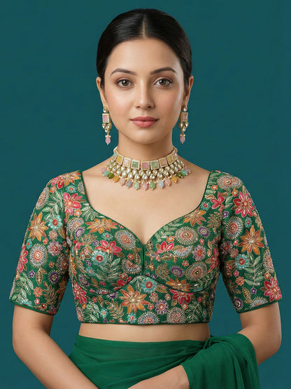Embroidered Green Saree Blouse
