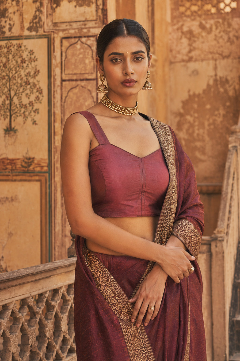 Solid Tafeta Maroon Saree Blouse