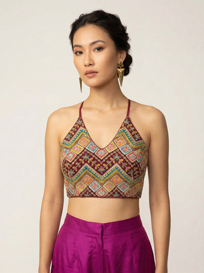 Embroidered Maroon Saree Blouse