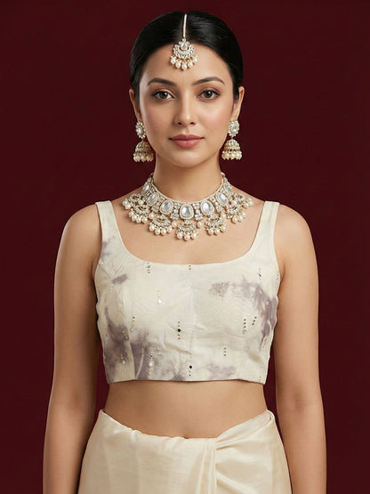 Tie-Dye Grey Embroidered Saree Blouse