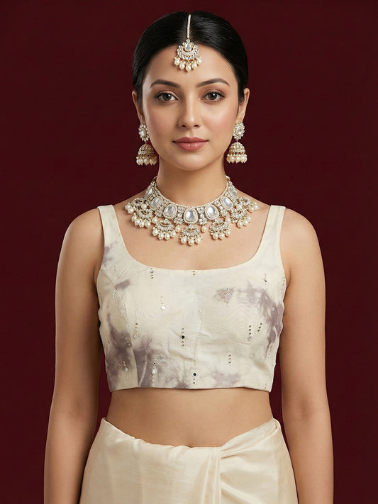 Tie-Dye Grey Embroidered Saree Blouse
