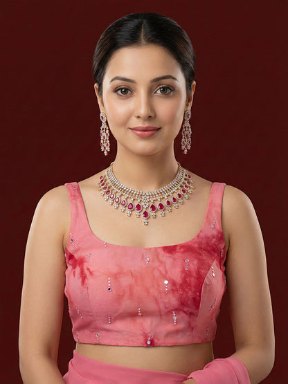Tie-Dye Dark Pink Embroidered Saree Blouse