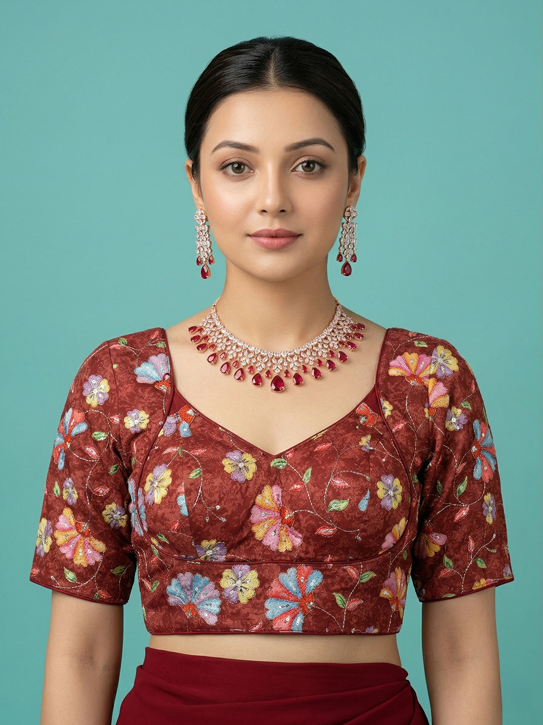 Silk Maroon Saree Blouse