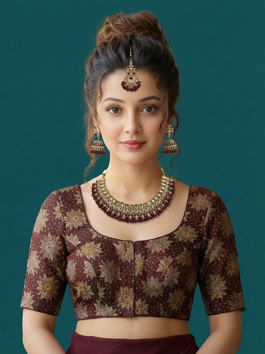Satin Coffee Brown Brocade Blouse