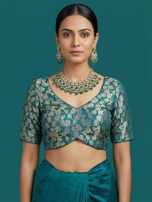 Woven Teal Design Blouse