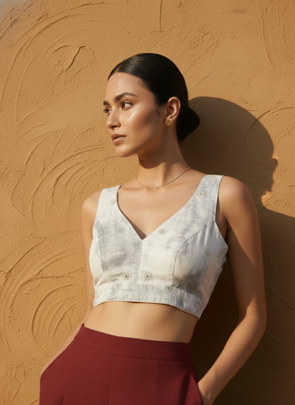 Tie-Dye Silver Embroidered Blouse