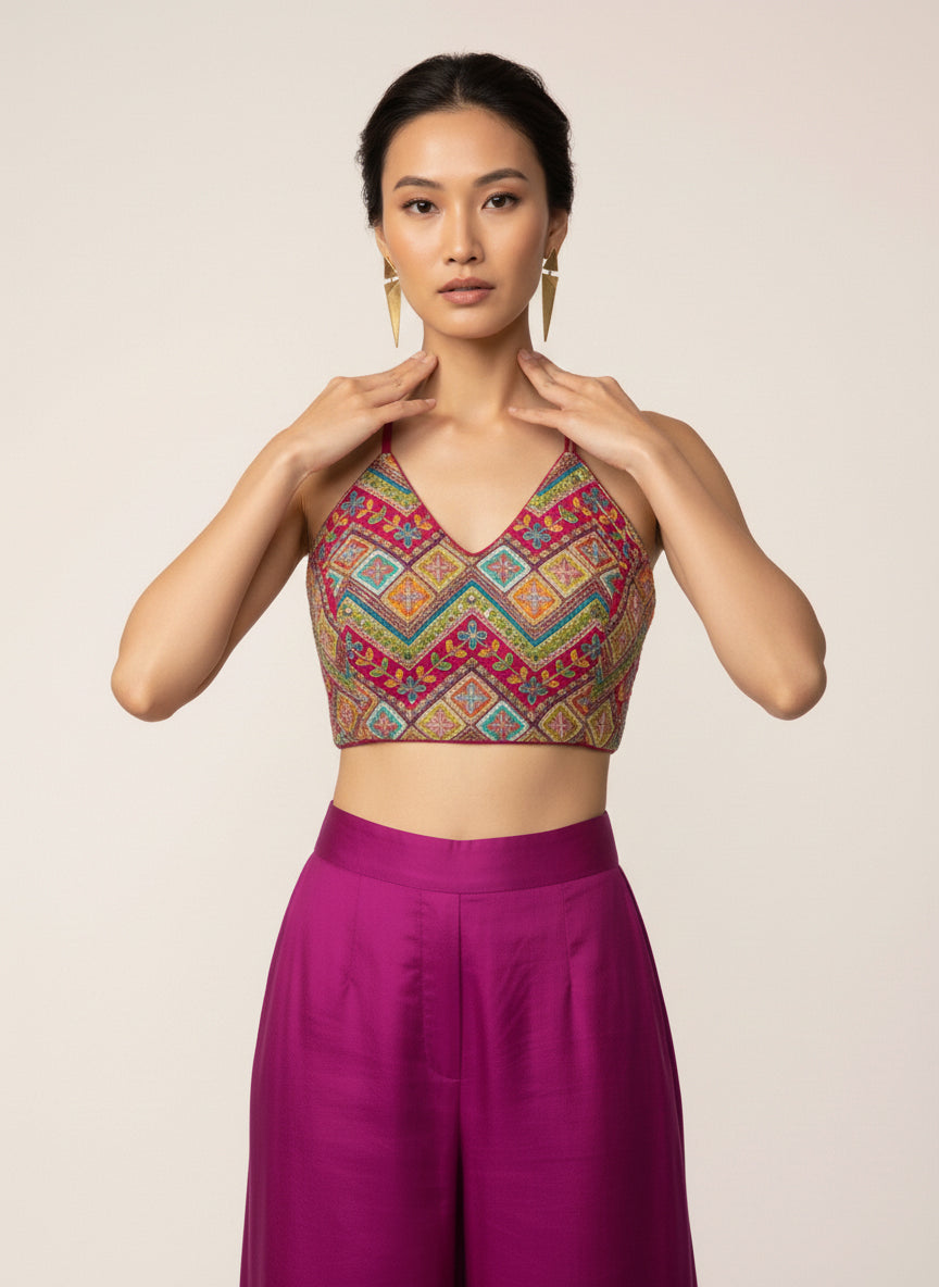Embroidered Pink Saree Blouse