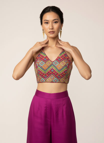 Embroidered Pink Saree Blouse