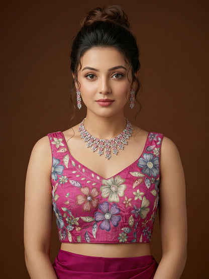 Silk Magenta Saree Blouse