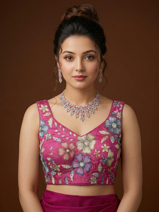 Silk Magenta Saree Blouse