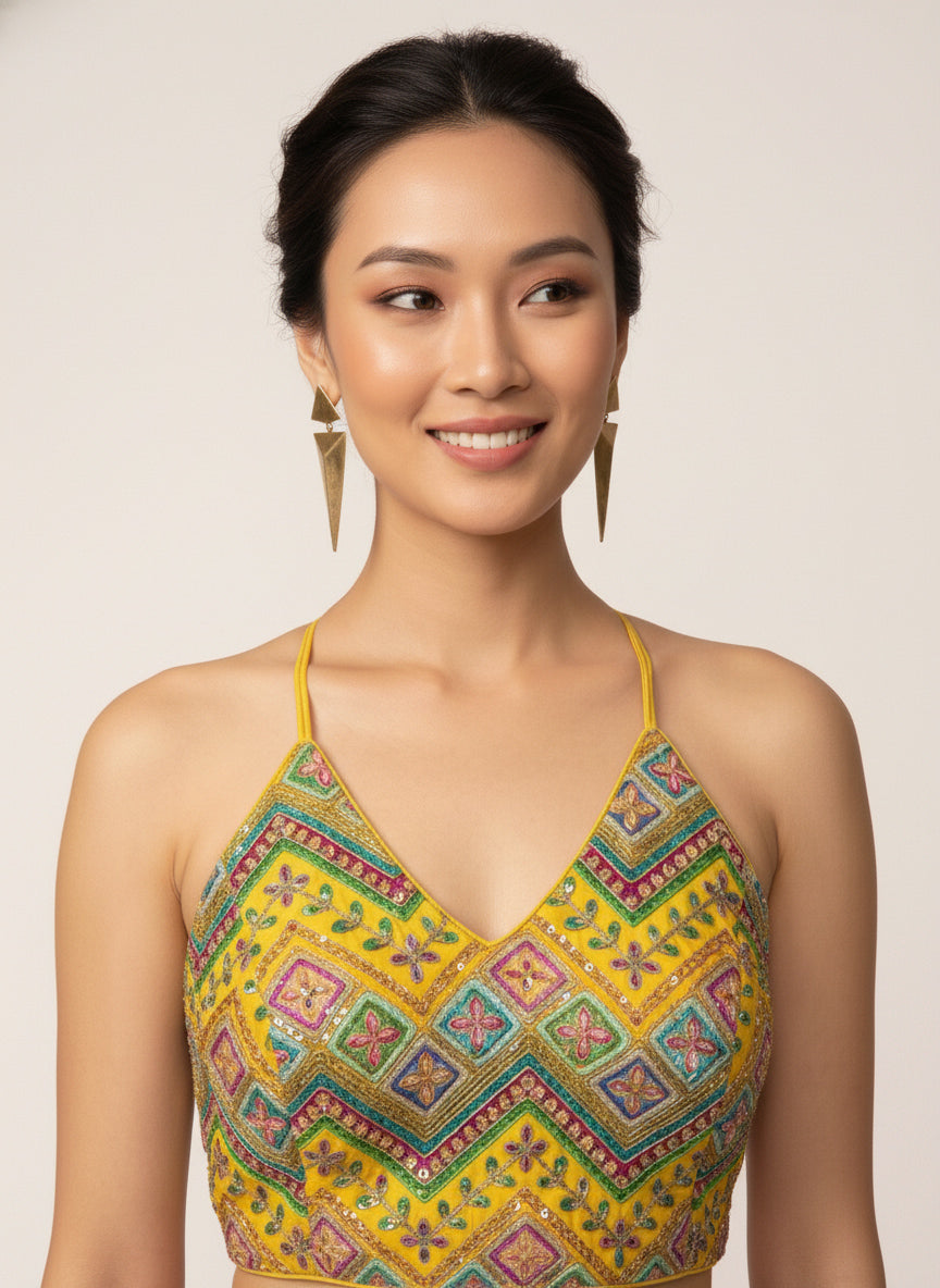 Embroidered Yellow Saree Blouse