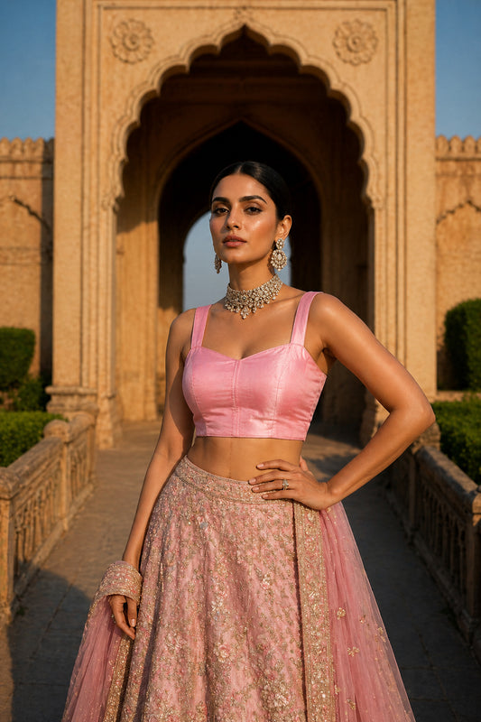 Solid Tafeta light Pink Saree Blouse