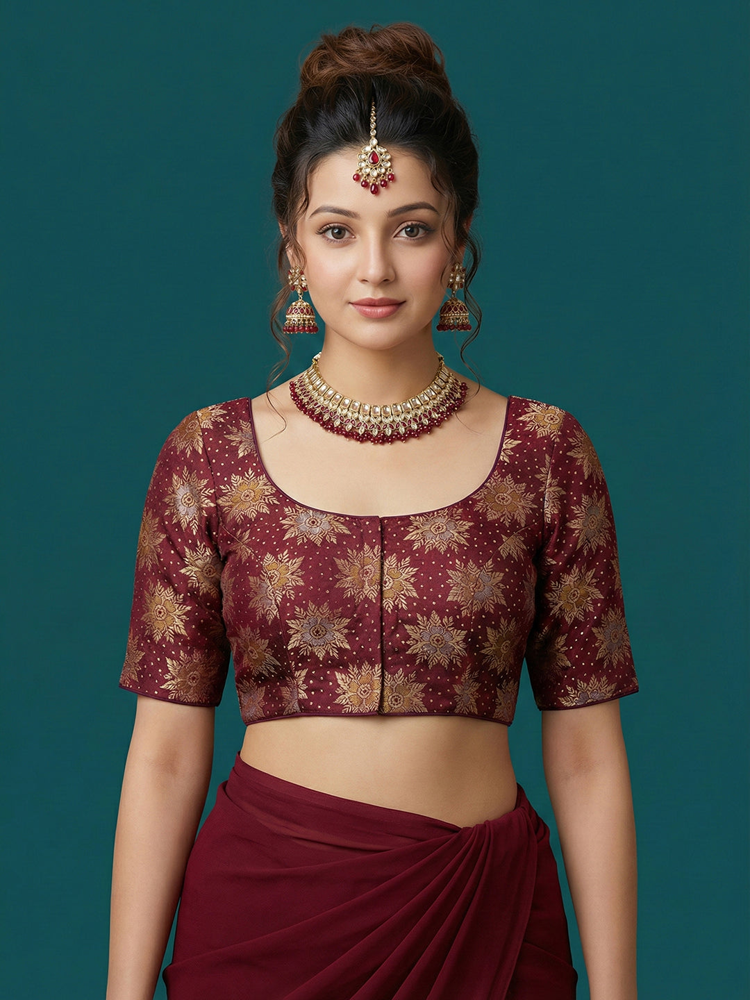 Satin Dark Maroon Brocade Blouse