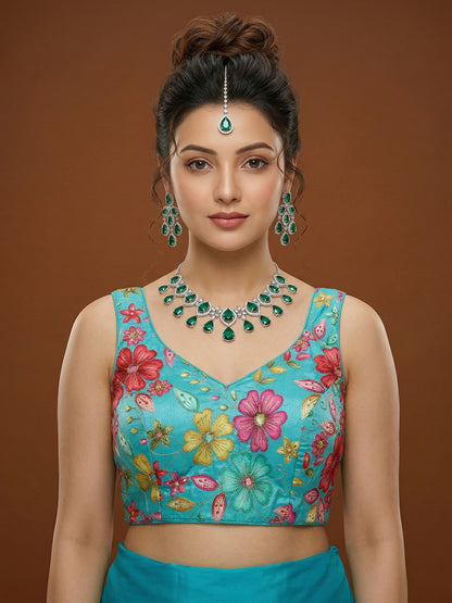Silk Light Blue Saree Blouse