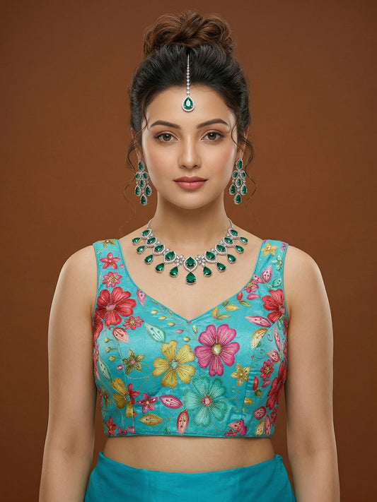 Silk Light Blue Saree Blouse