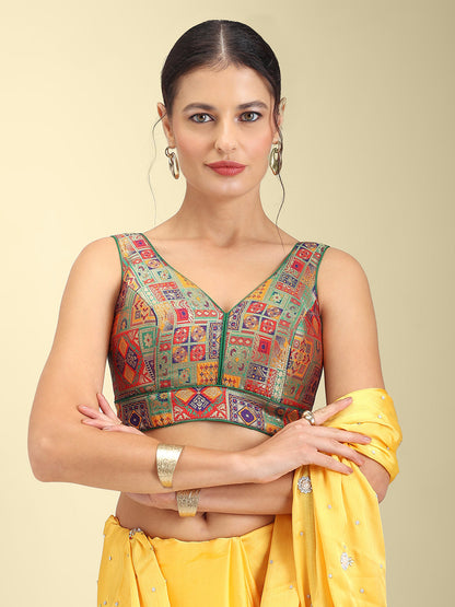 Woven Green Multi Colour Design Saree Blouse