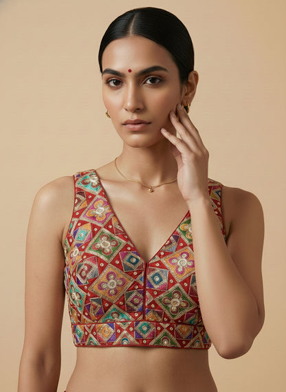 Viraasat Red Embroidered Designer Saree Blouse