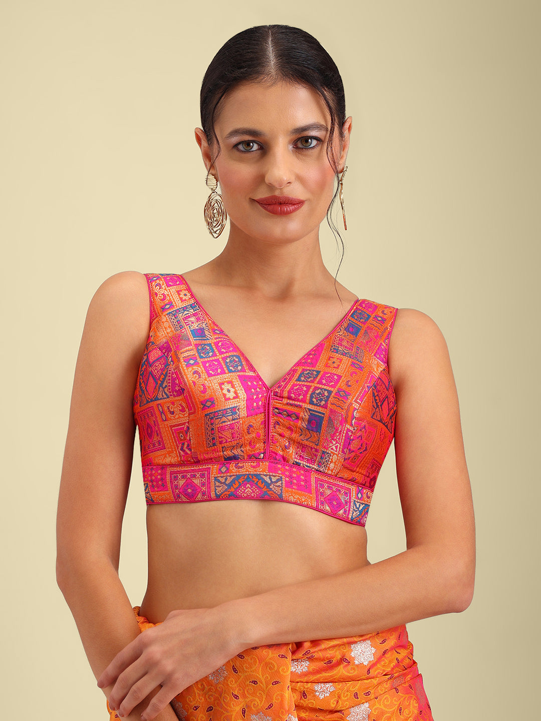 Woven Light Pink Multi Colour Design Saree Blouse