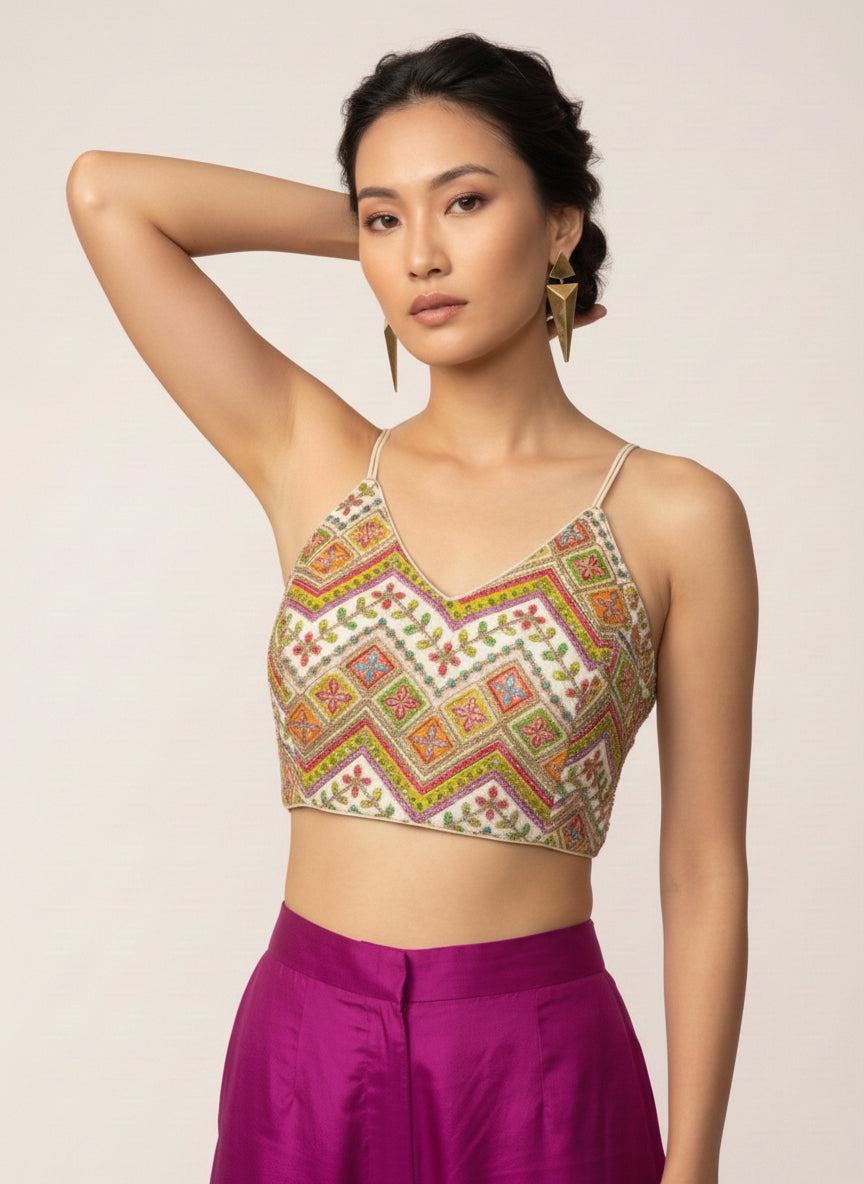 Embroidered White Saree Blouse
